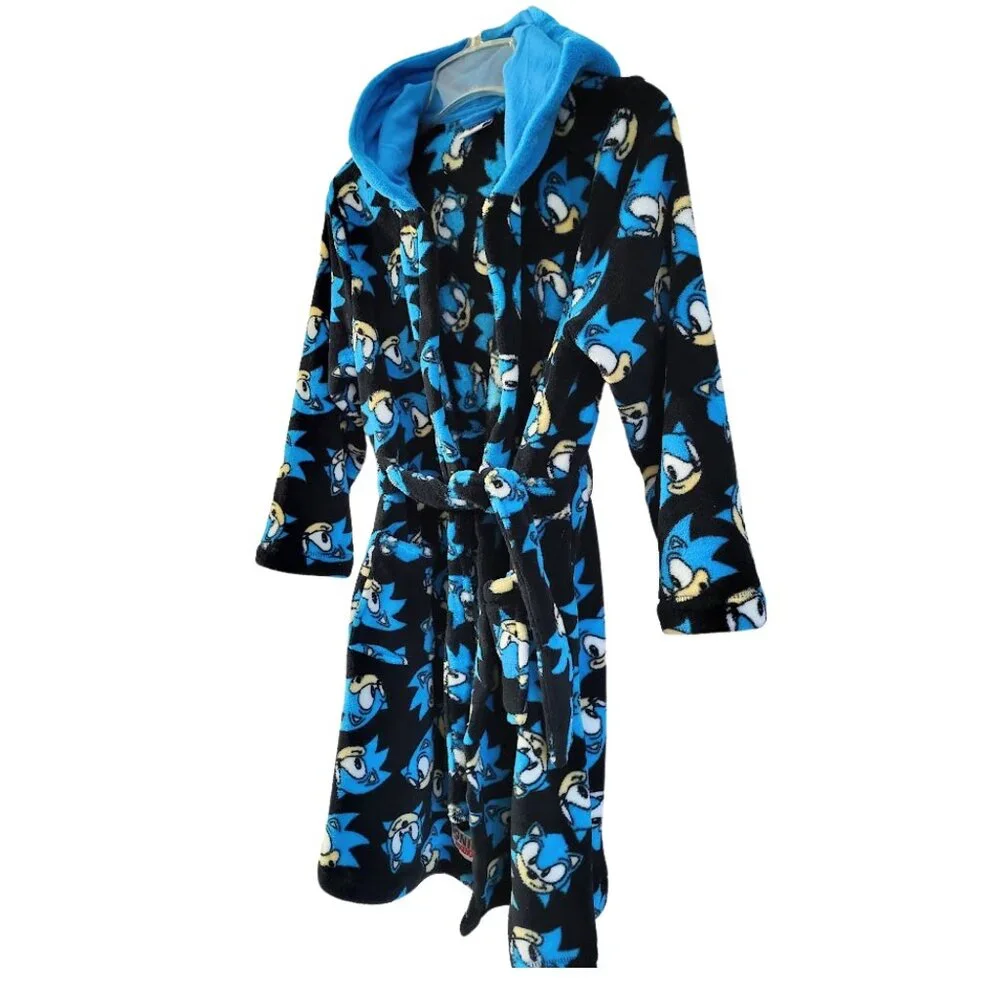 SONIC THE HEDGEHOG Blue & Black Hooded Robe With Belt - Boys 9-10